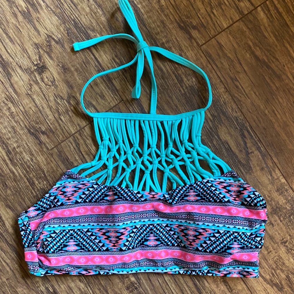 Swim top, size‎ large, lattice neckline, Aztec
